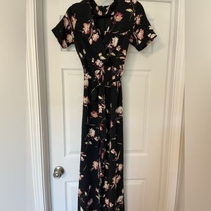 Black V-Neck Floral Jumpsuit